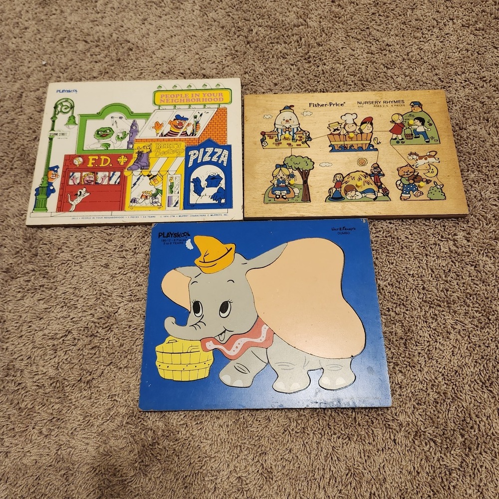Vintage Wooden Puzzles Playskool, Fisher Price